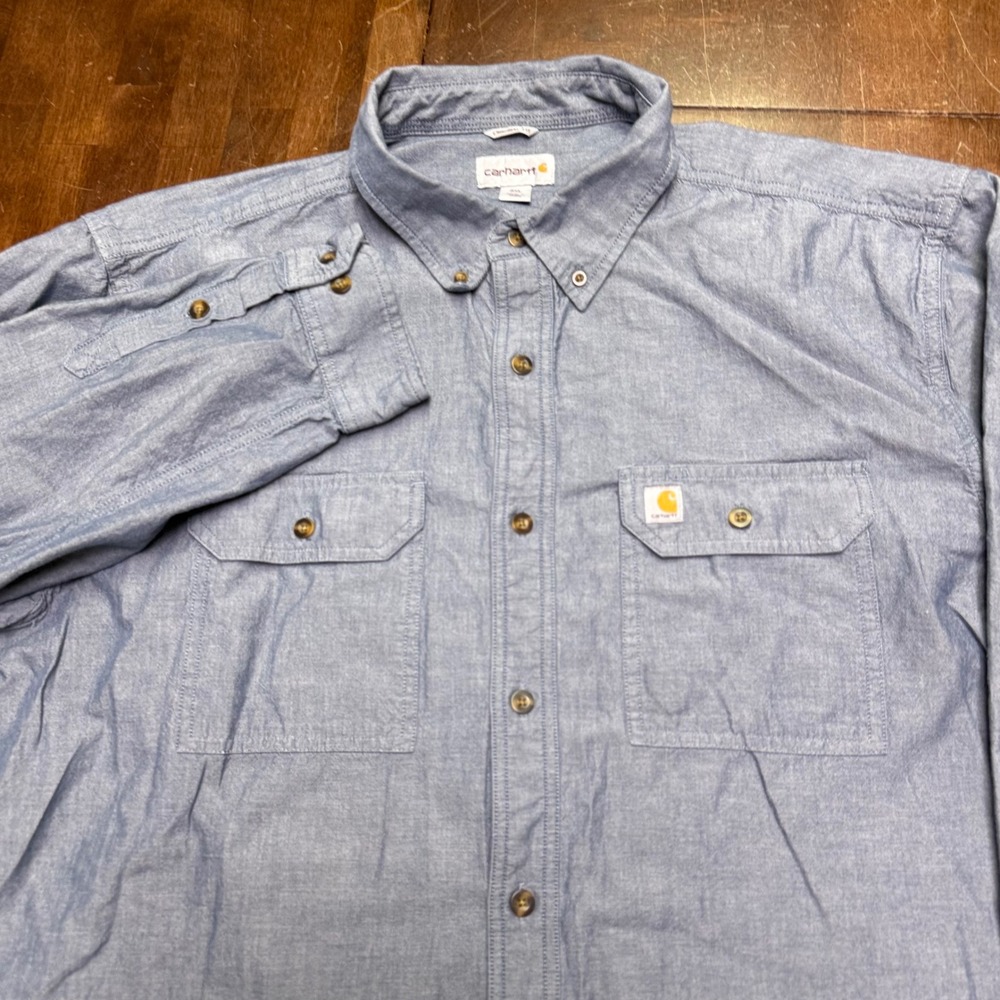 Carhartt Button Down Shirt Mens 2XL Blue Chambray Original Fit Cotton Workwear